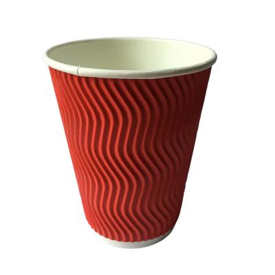 China Red Hot Coffee Paper Cup Aqueous Coated Ripple Wall 12 Oz Paper Cups for sale