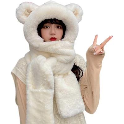 China Best Fashion Polyester Hat Scarf Custom Cute Animal Cute Plush Gloves Warm Hat for sale