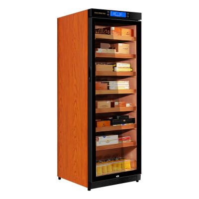 China Cigar wood standing humidor with oak wood and double tempered glass door for sale