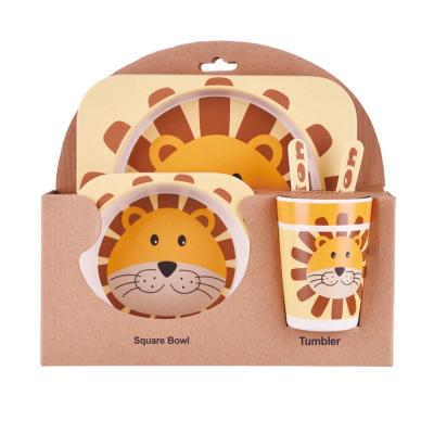 China Children's Lightweight Environmental Friendly Cartoon 5 Pcs Bamboo Dinner Set For Kids for sale