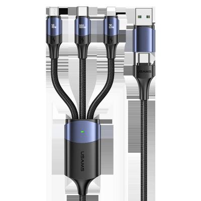 China Universal 1.2m 2 In 3 Fast Charging Data Aluminum Alloy 100W Lightning Micro USB Type C Cable for sale