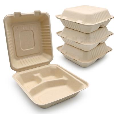 China Wholesale 1000ml 3 Compartment Traditional Eco Friendly Bagasse Food Container Food Container Compostable Biodegradable Disposable Paper for sale