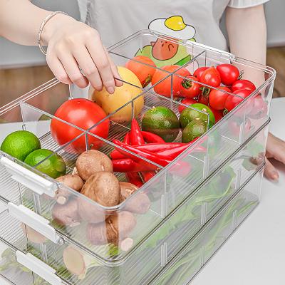 China Hot Selling Freshness Keeping Amazon Fridge Organizer Bin Food Storage Box For Fridge With Lid And Compartment for sale