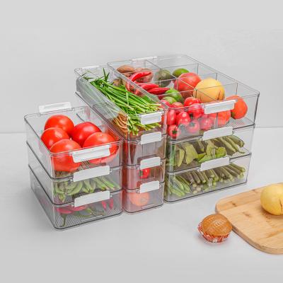 China Freshness Keeping Clear Food Storage Container For Kitchen Fridge Organizer Bin With Freely Hold Together for sale