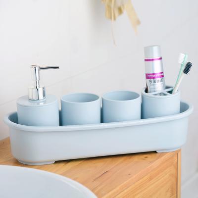 China Sustainable 5 Piece Bathroom Set Toothbrush Holder Toilet Set Shampoo Wash Dispenser Set for sale