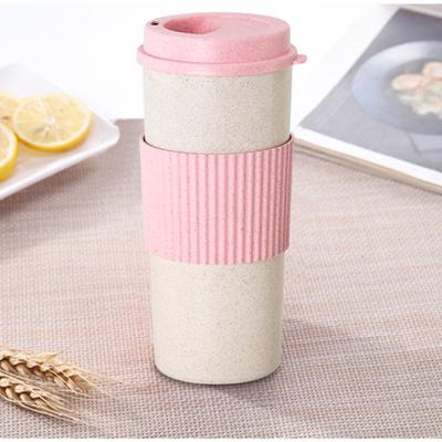 China Sustainable Wheat Straw Coffee Mug Plastic Coffee Cup With Lid And Ring for sale