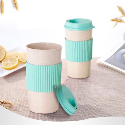 China Viable the most popular wheat straw material coffee mug plastic coffee cup with lid and ring for sale