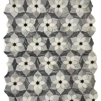 China Carrara Parquet Mixed Thassos White Art Flower Marble Mosaic Tile Waterjet for sale