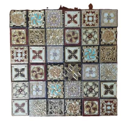 China Luxury Parquet Golden Colored Plated Glazed Ceramic Mosaic Slab for sale