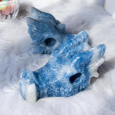 China China Best Selling High Quality Natural Folk Crafts Blue Calcite Dragon Head For Valentines Day Decorations for sale