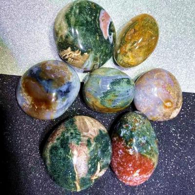 China China Crystal Palm Stone Gemstone Wholesale Natural Cut Crystal Opens Colorful Ocean Jasper Palm Stone For Decoration for sale