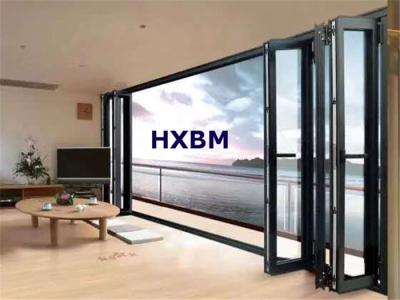 China Large Opening Double Glazed Folding Door Wood Color Aluminium Frame Bifold Doors for sale