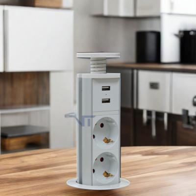 China IP44 6cm White color kitchen vertical tower power outlet with USB Charging for sale