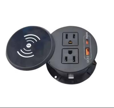 China Muebles de oficina conexión ABS redonda con cargador inalámbrico USB a + c para mesa de café estación de carga en venta