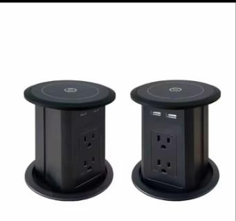 China Hot Selling Pop-Up Power Sockets Double side design 4 AC Outlets with dual USB A+C +wireless charger for desktop for sale