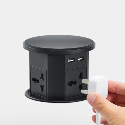 China OEM/ODM Smart Pop-Up Power Outlet Aluminum Tabletop Socket with 4 AC Outlets & 2 USB Ports IP44 Standard for Charging for sale