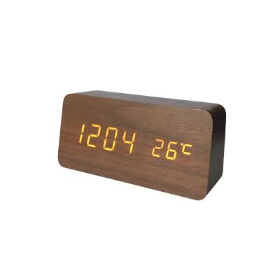 China Digital Led Wooden Calendars Desktop Alarm Clock With Temperature And Sounds Control for sale