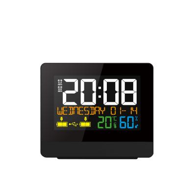 China Calendars Color Thermometer Desktop Digital Indoor Clock With 2 USB Phone Charging Ports for sale