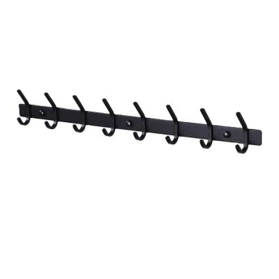 China Durable Black SUS 304 Non Drilling Wall Mounted Metal Coat Hanger 8 Hooks Stainless Steel Coat Hook Racks for sale