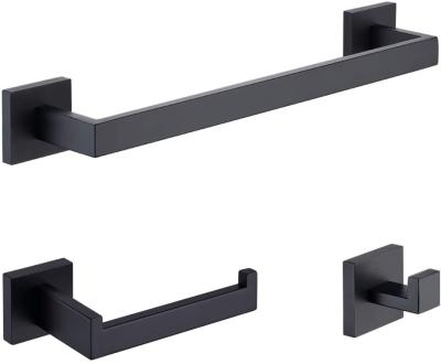 China Modern Stainless Steel 3-Piece Bathroom Hardware Set Matte Black Wall Mounted Bathroom Accessory Set for sale