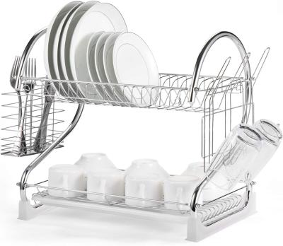 China Sustainable 2 Tier Dish Drying Rack With Utensil Holder Cup Rack And Dish Drainer for sale