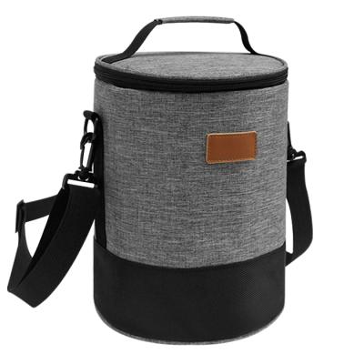 China Waterproof Polyester Round Lunch Wine Cooler Sling Bags Aluminum Foil Cylinder Insulated Picnic Cooler Bag Custom Logo for sale