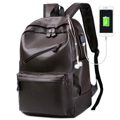 China With USB Fashion Large Capacity Leather Bag Fashion Travel Bag PU Computer Bag Men Waterproof Backpack for sale