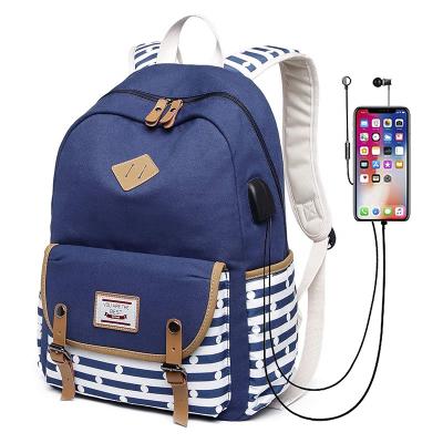 China With USB canvas school backpack for teen girls with left filling USB fashion multifuntional backpack for school daypack for girls for sale