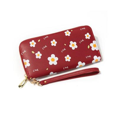 China Waterproof Hottest Selling Large Travel Zipper Clutch Long Style PU Leather Flower Women Wallets for sale