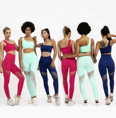 China 2020 New Fashion Women High Waist Spandex Yoga Gym Fitness Leggings And Antibacterial Seamless Nylon Bras Sets for sale