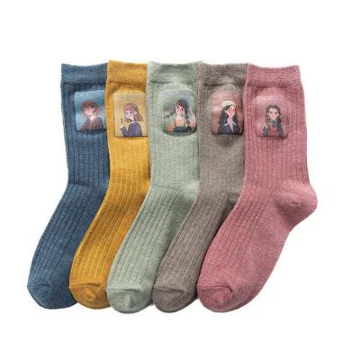 China Viable high quality women print LOGO Cute Japanese Fashion Casual thongs novelty crew thongs fun cute socks for sale