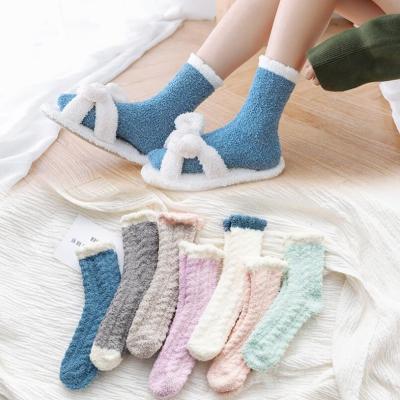 China Fuzzy Warm Slipper Sustainable Chenille Socks Super Soft Comfortable Women Microfiber Sleep Socks 7 Pairs for sale