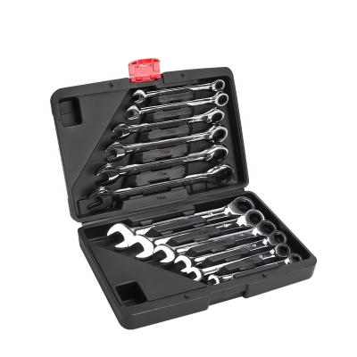 China Chrome Vanadium Steel Set 12pcs 8-19mm Can Be Rotated Offset Ratchet Ring Wrench Double Combination Ratchet Wrench Torque Wrench Kit for sale