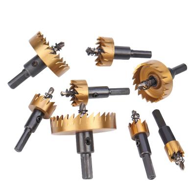 China Hot Selling Metal Drilling 12-100mm Titanium Coated HSS Hole Saw Hole Cutter Drill Bit Set For Wood Plastic Soft Metal Steel Drilling for sale