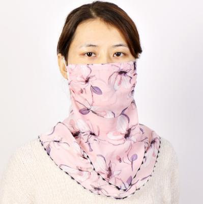 China New Design Lady Outdoor Sunscreen Mask Chiffon Neck Silk Scarf Spring Travel Cover Face Guard for sale