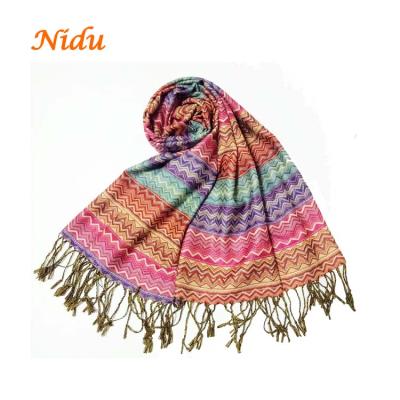 China Ladies personal shawls color rainbow stripe polyester large wave pashmina pashmina scarf for all season for sale