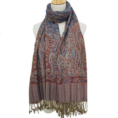 China Fashion classic unique fashion polyester paisley jacquard pashmina scarf lady's classic shawl for sale