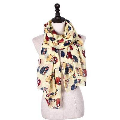 China Polyester Europe The New Owl Printed Scarf Lovely Cartoon Animal Shawl For Lady for sale