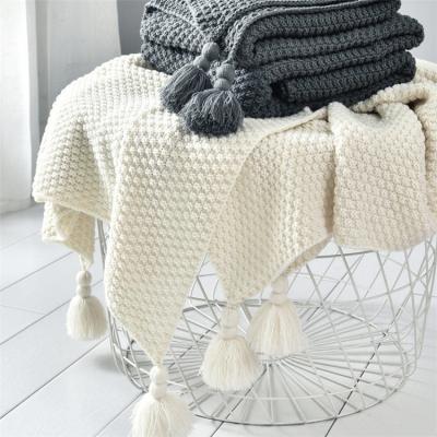 China Acrylic Knitted Throw Blanket With Tassel Super Soft Warm Knit Crochet Blanket For Couch Sofa Beach Chair Bed Home Decorative for sale