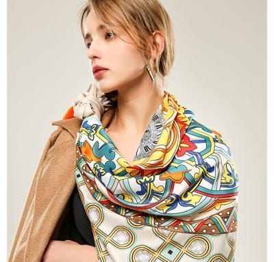 China Square New Arrive Lady Scarf Beach Towel Twill Print Spring Women Square Large Size Multifunctional Shawls for sale