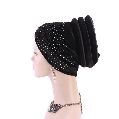 China Dobby Velvet Low Price Fashion Winter Solid Color Hats For Woman Muslim Turban for sale