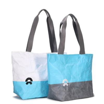 China Dupont durable custom reusable washable paper tyvek shoulder zipper logo shopping tote bag for sale