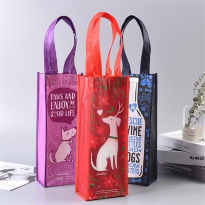 China Eco-Friendly Custom Non-woven Reusable Cheap Price Single Logo Bottle Lamination Wine Storage Promotion Bags for sale