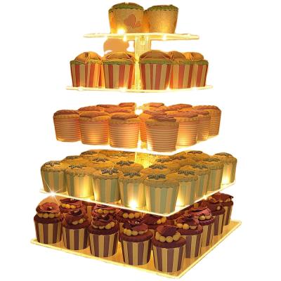 China Premium Eco-Friendly Cake Stand With LED Lights Customized Large Clear Acrylic Cake Snack Display Stand for sale