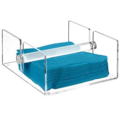 China Custom Clear Acrylic Hotel Kitchen Towels Traditional Home Storage Rack Paper Tray With Center Bar for sale