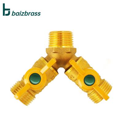 China Double Fork Male Thread Y Type Three Way Gas Ball Valve Master Switch Brass Valve for sale