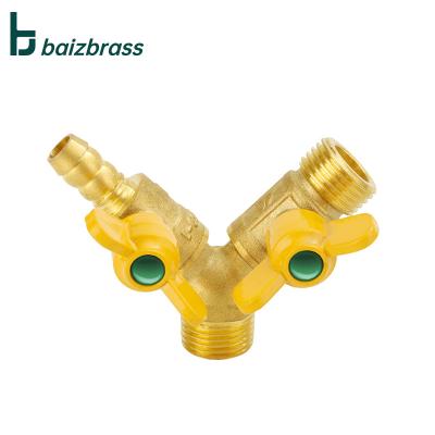 China Double Fork Type Gas Valve Switch General Brass Y Horn Three Way Ball Valve Inner And Outer Gas Valve for sale