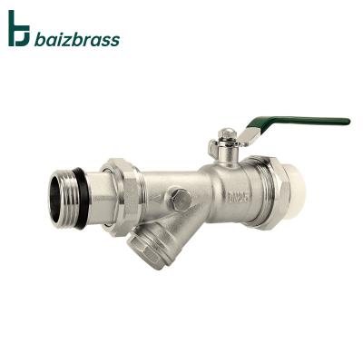 China General Hot Sale PPR Pipe Union Brass Nickel Plated Ball Valve With Filter Valve for sale