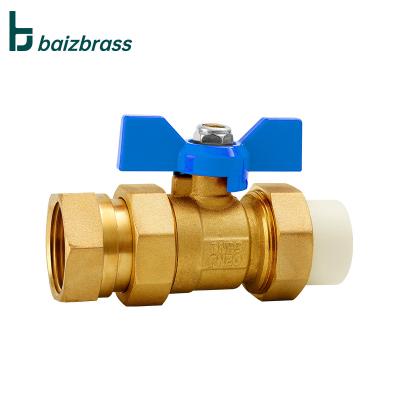 China General Wholesale Water Flow PPR Straight Pipe Unions Female Thread Brass Ball Valve for sale