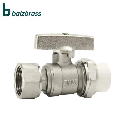 China General White Union Female Thread Brass Color 25mm 32mm Nickel Plating PPR Ball Valve for sale